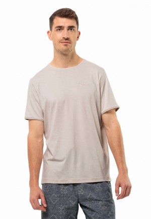 Beige Men Jack Wolfskin Travel T Shirts | 97081093