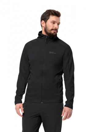 Black Men Jack Wolfskin Alpgrat Hooded Fz Fleece Jackets | 35969660
