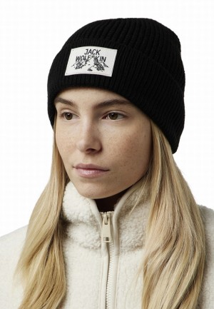 Black Men Jack Wolfskin Badge Beanie | 34637839