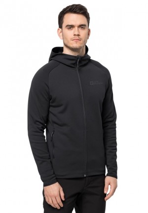 Black Men Jack Wolfskin Baiselberg Hooded Fz Fleece Jackets | 18671526