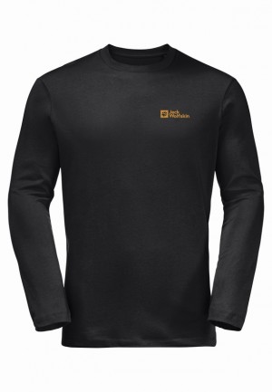 Black Men Jack Wolfskin Essential Longsleeve T Shirts | 30283369