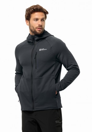 Black Men Jack Wolfskin Kolbenberg Hooded Fz Fleece Jackets | 70588116