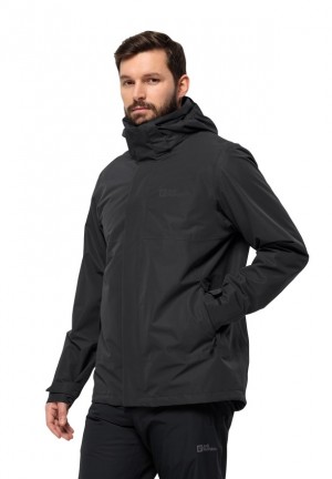 Black Men Jack Wolfskin Luntal 3in1 Jackets | 22235563