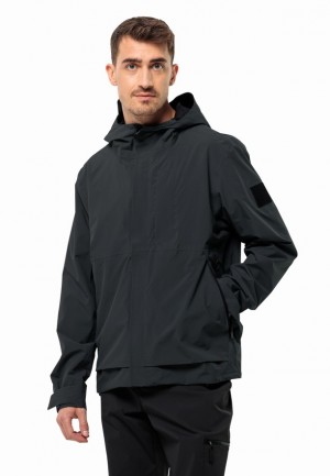 Black Men Jack Wolfskin Mainkai Rain Jackets | 26304396