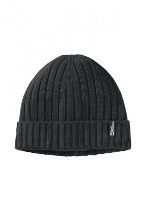 Black Men Jack Wolfskin Rib Knit Beanie | 59414141