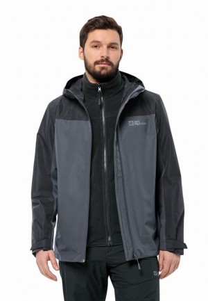 Black Men Jack Wolfskin Taubenberg 3in1 Jackets | 24177028