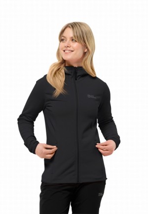 Black Women Jack Wolfskin Baiselberg Hooded Fz Fleece Jackets | 50608904
