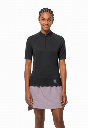 Black Women Jack Wolfskin Bike Commute Hz T Shirts | 64698974