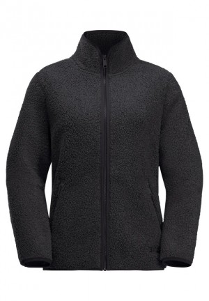 Black Women Jack Wolfskin High Curl Fleece Jackets | 40657390