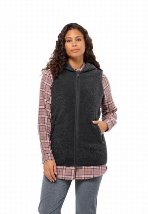 Black Women Jack Wolfskin High Curl Long Vest | 16763179