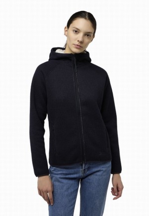 Black Women Jack Wolfskin Kaminfeuer Hooded Fleece Jackets | 40564804