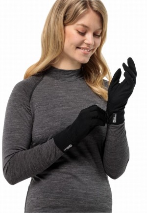 Black Women Jack Wolfskin Merino Gloves | 32087143