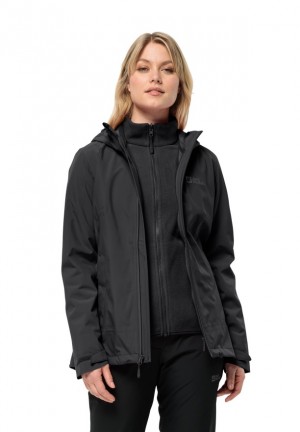 Black Women Jack Wolfskin Moonrise 3in1 Jackets | 37764960