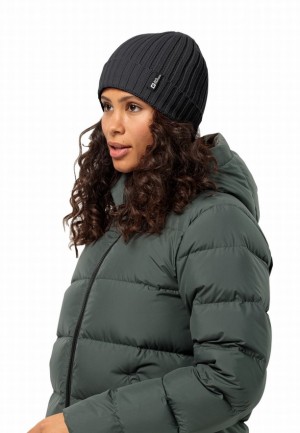 Black Women Jack Wolfskin Rib Knit Beanie | 25217742