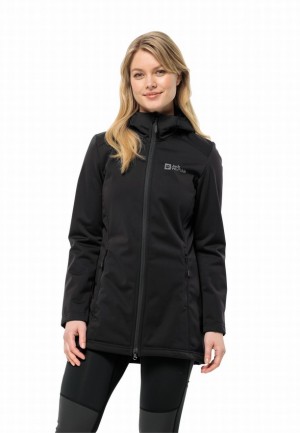 Black Women Jack Wolfskin Windhain Softshell Jackets | 88507460