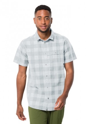 Blue Men Jack Wolfskin Highlands Shirts | 98885191