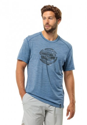 Blue Men Jack Wolfskin Kammweg Graphic S/s T Shirts | 72109857