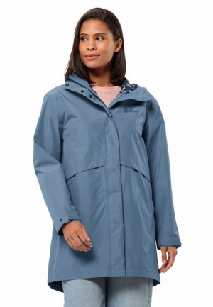 Blue Women Jack Wolfskin Cape West Rain Coats | 95957885