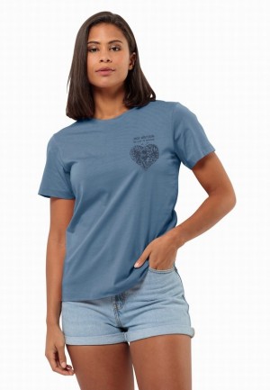 Blue Women Jack Wolfskin Discover Heart T Shirts | 95400316