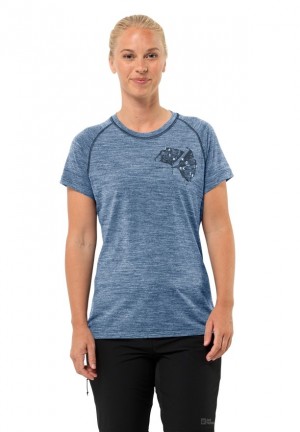 Blue Women Jack Wolfskin Kammweg Graphic S/s T Shirts | 10693432