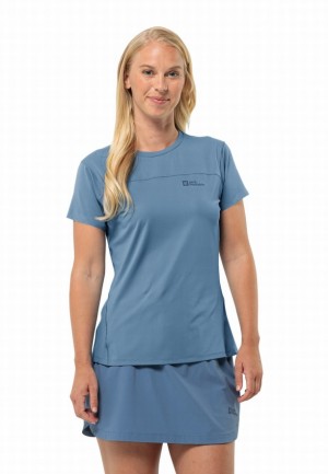 Blue Women Jack Wolfskin Prelight Chill T Shirts | 43700125