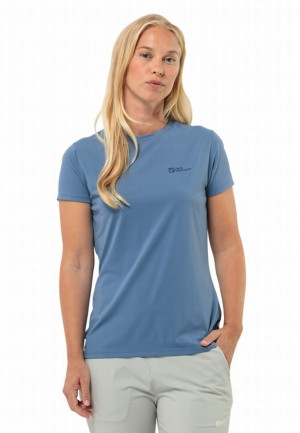 Blue Women Jack Wolfskin Prelightrail T Shirts | 35354071