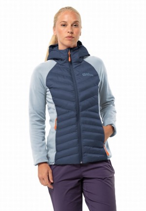 Blue Women Jack Wolfskin Routeburn Pro Hybrid Jackets | 68243999