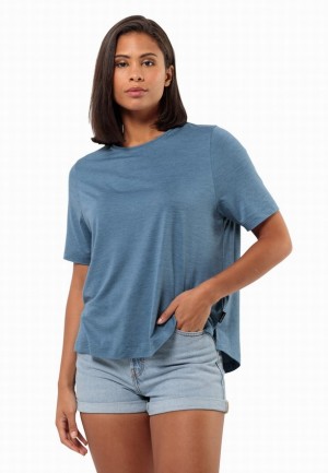 Blue Women Jack Wolfskin Travel T Shirts | 56048126