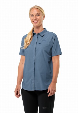 Blue Women Jack Wolfskin Vandra S/s Shirts | 84423360