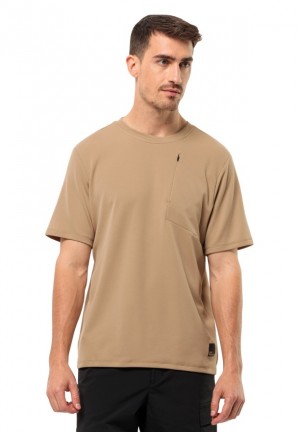 Brown Men Jack Wolfskin Bike Commute T Shirts | 91863449