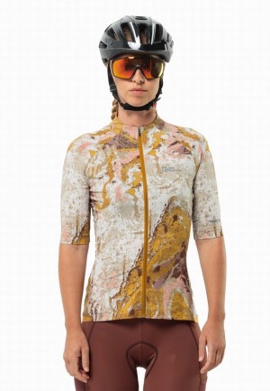 Brown Women Jack Wolfskin Gravex Printed Fz S/s Shirts | 43863408