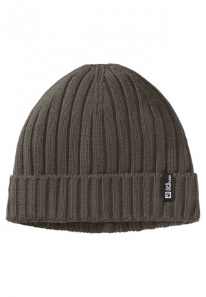 Coffee Men Jack Wolfskin Rib Knit Beanie | 55595074