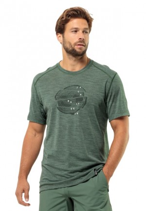 Green Men Jack Wolfskin Kammweg Graphic S/s T Shirts | 50151861