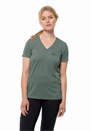 Green Women Jack Wolfskin Crosstrail T Shirts | 84843039