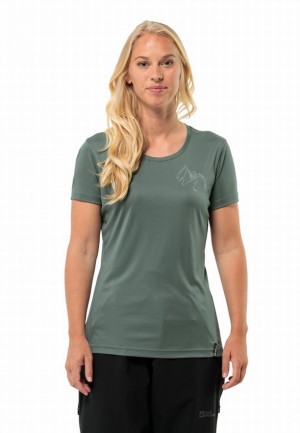 Green Women Jack Wolfskin Peak Graphic T Shirts | 53791212