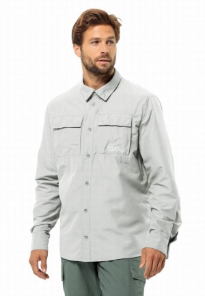 Grey Men Jack Wolfskin Barrier Ls Shirts | 33776681