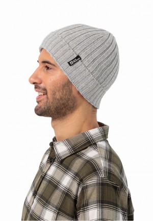 Grey Men Jack Wolfskin Rib Knit Beanie | 35133210