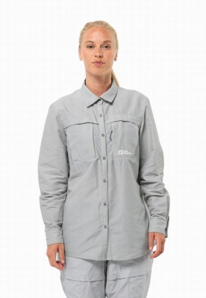 Grey Women Jack Wolfskin Barrier Ls Shirts | 63700093