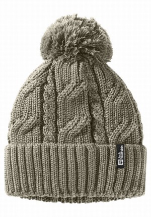 Grey Women Jack Wolfskin Pompom Beanie | 31536342