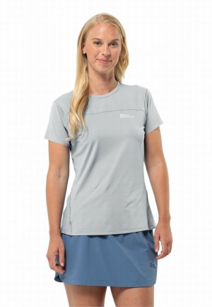 Grey Women Jack Wolfskin Prelight Chill T Shirts | 33357137