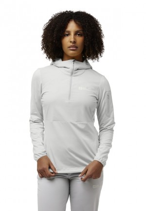 Grey Women Jack Wolfskin Prelight Trail Hoody T Shirts | 46898337