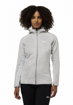 Grey Women Jack Wolfskin Rotwand Hooded Fz Fleece Jackets | 33212961
