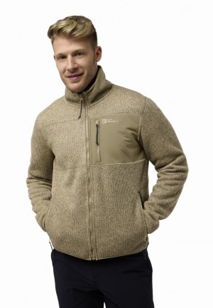 Khaki Men Jack Wolfskin Kaminfeuer Fleece Jackets | 28324087