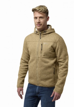Khaki Men Jack Wolfskin Kaminfeuer Hooded Fleece Jackets | 94913327