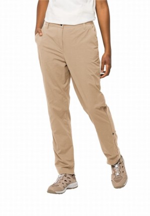 Khaki Women Jack Wolfskin Desert Roll Up Pants | 59201764