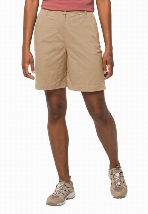 Khaki Women Jack Wolfskin Desert Shorts | 48682244