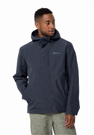 Navy Men Jack Wolfskin Baydream Rain Jackets | 96803763