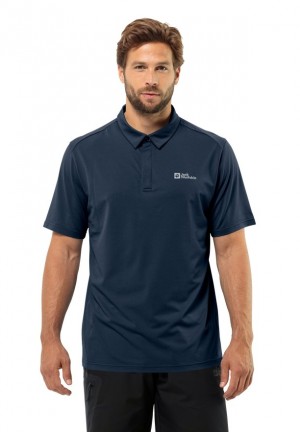 Navy Men Jack Wolfskin Delgami Polo Shirts | 53964241