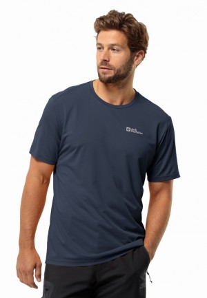 Navy Men Jack Wolfskin Delgami S/s T Shirts | 34709783