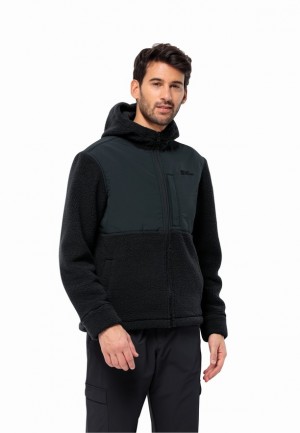 Navy Men Jack Wolfskin Felslicht Hooded Fleece Jackets | 96792596